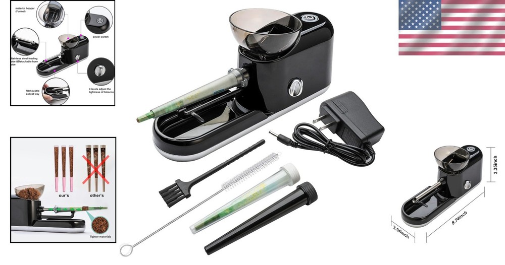 Compact Electric Cone Loader with Removable Tray - Includes Stirring Rod & Brush
