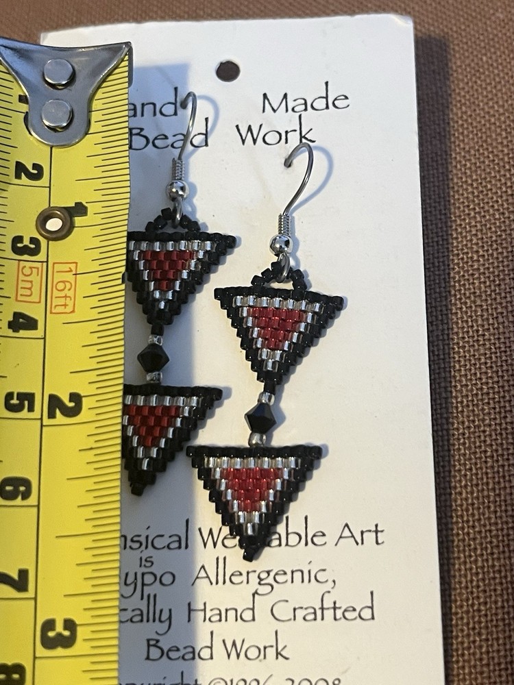 Handmade Beaded Double Triangle Pierced Earrings