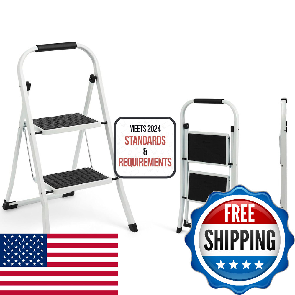 SIMPLI-Magic 2-Step Ladder, 350 LBS Capacity Folding Step Stool – Anti-Slip Wide
