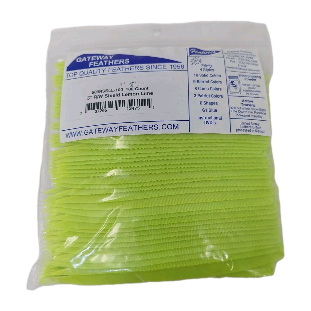 100 Pack Gateway Feathers 5" Right Wing: Shield Lemon Lime Green 500RSSLL-100