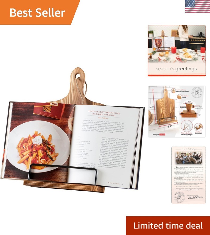 Compact Cookbook Stand with Adjustable Angle - Rustic Kitchen Essential