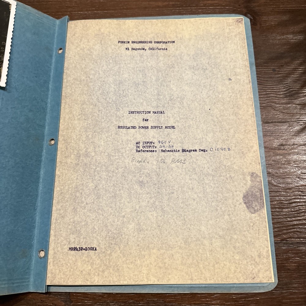 Perkin Engineering MR2432-100XA Regulated Power Supply Instruction Manual