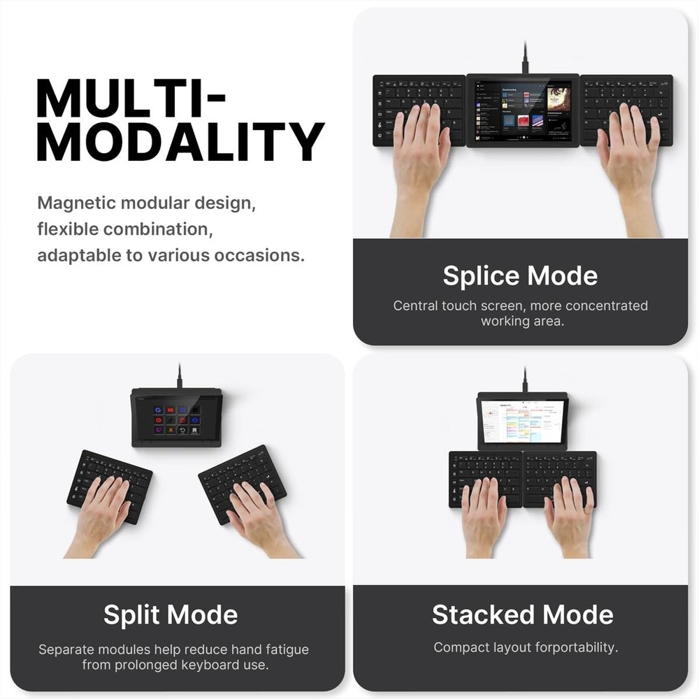 Touchscreen Keyboard with Stream Deck, Split Ergonomic Keyboard+8" Mini Screen
