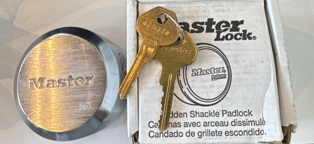 MasterLock 6271 Pro Series Hidden Shackle Round Padlock, Keyed Different