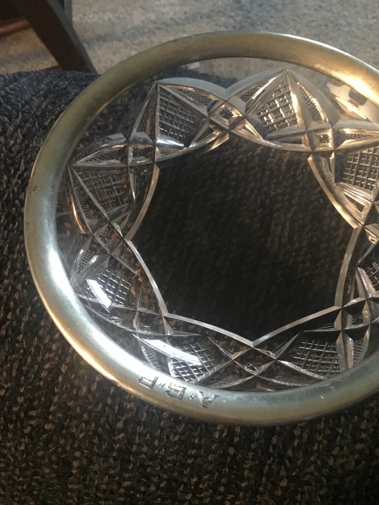 Sterling Silver And Cut Glass 5” Dish
