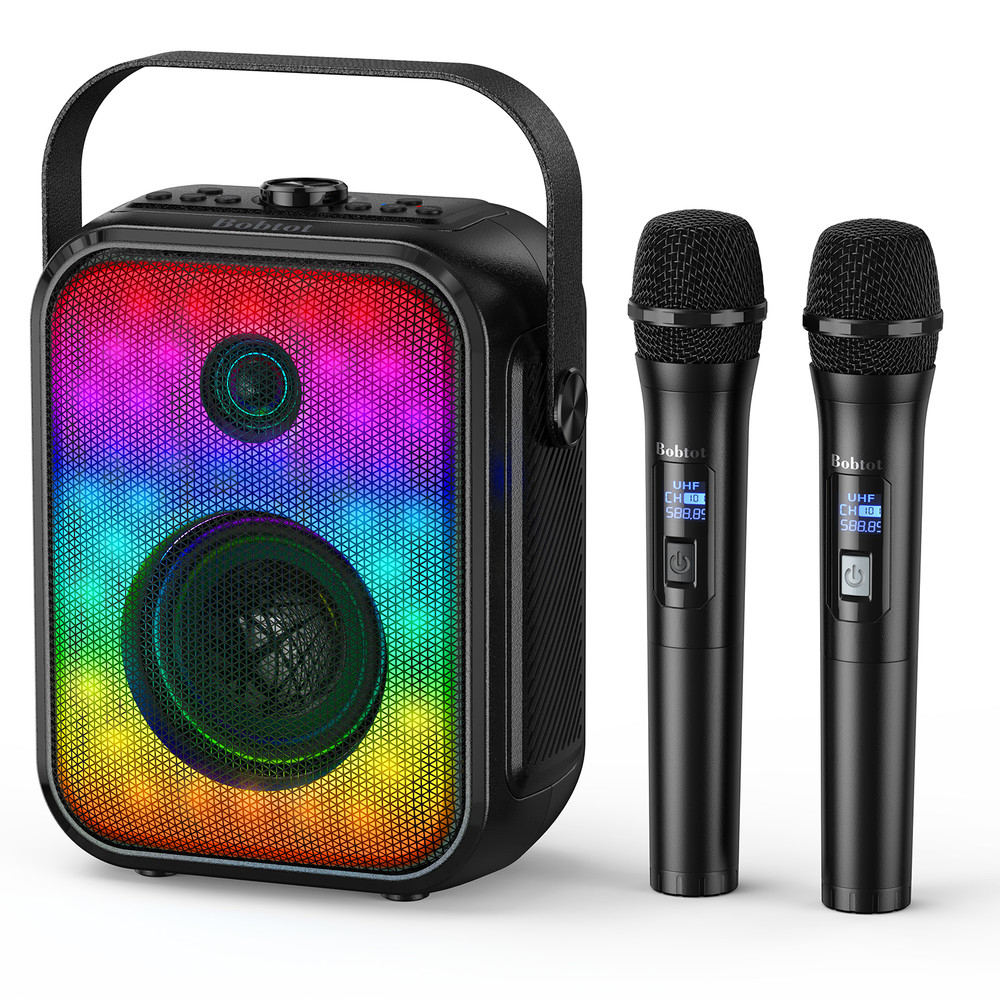 Portable Bluetooth Speaker with 2 Wireless Karaoke Microphones