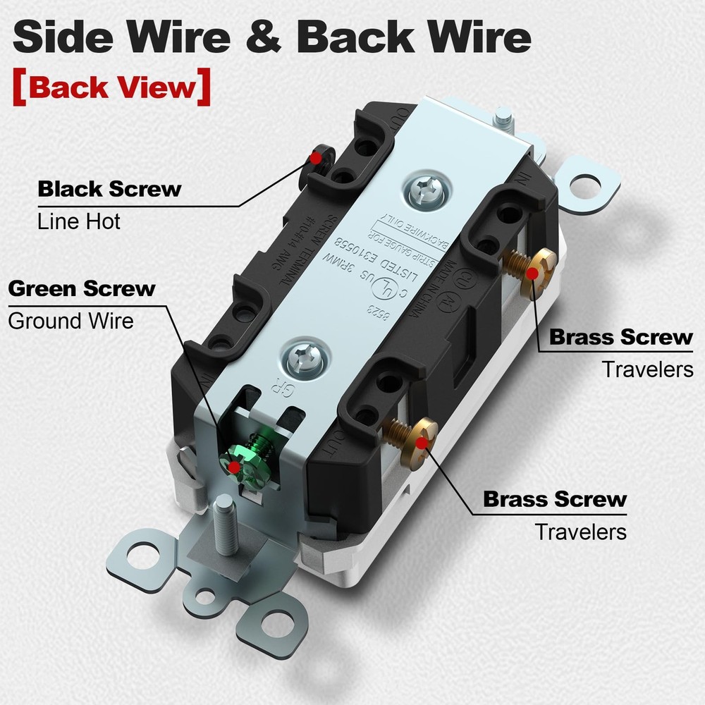 ThunderWay 3-Way Decorator Light Switch White, Single Pole or 3 Way, White