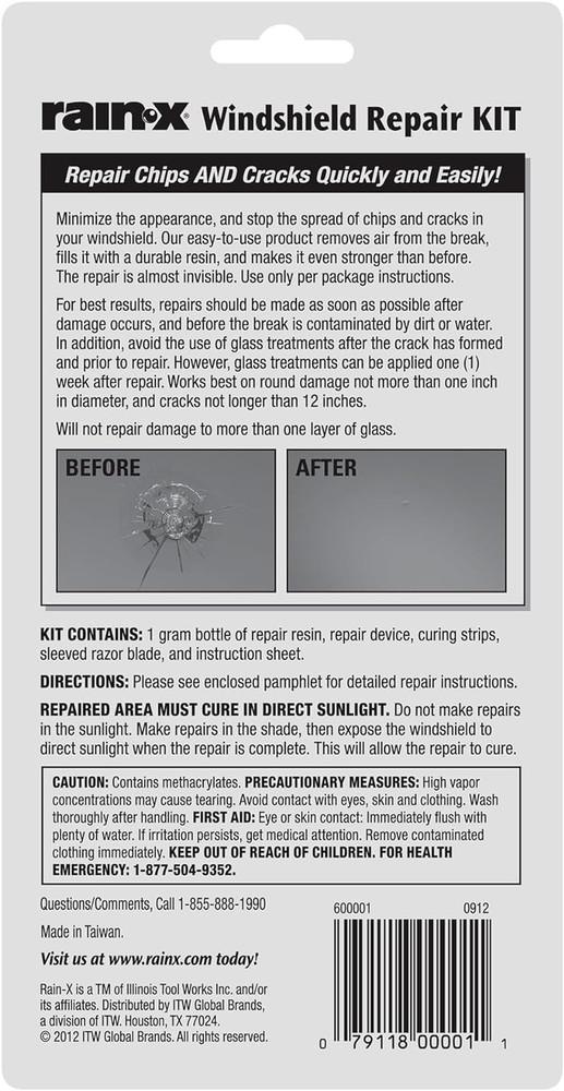 Rain-X Windshield Repair Kit for Chips & Cracks, Durable Resin Solution