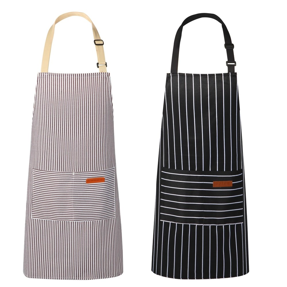 Aprons For Cooking, 2 Pack, Unisex With Pockets, Adjustable, Black
