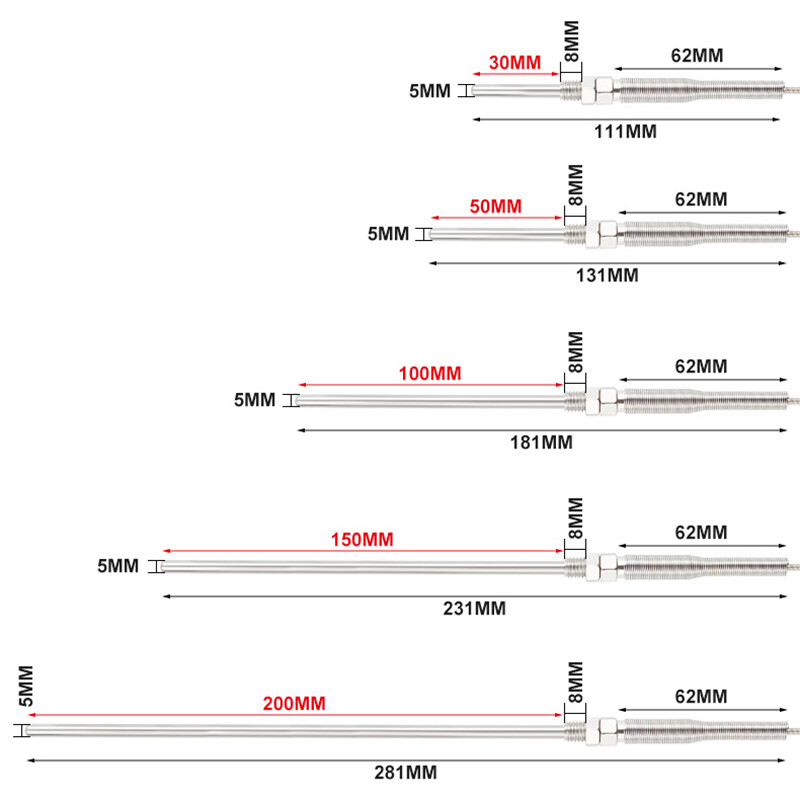 K-Type Thermocouple Probe Temperature Sensor Controller 0~400℃ Probe 30-200 mm