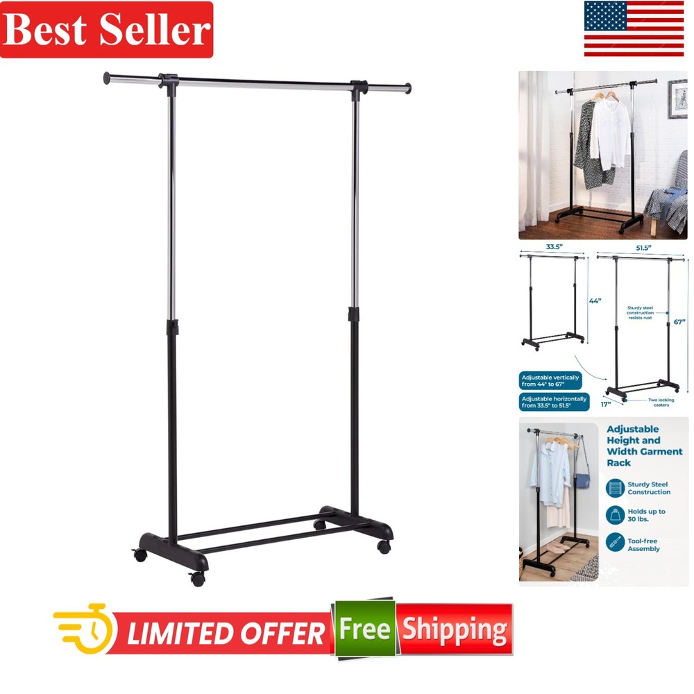 Rolling Clothes Rack with Adjustable Dimensions - Durable Metal Design