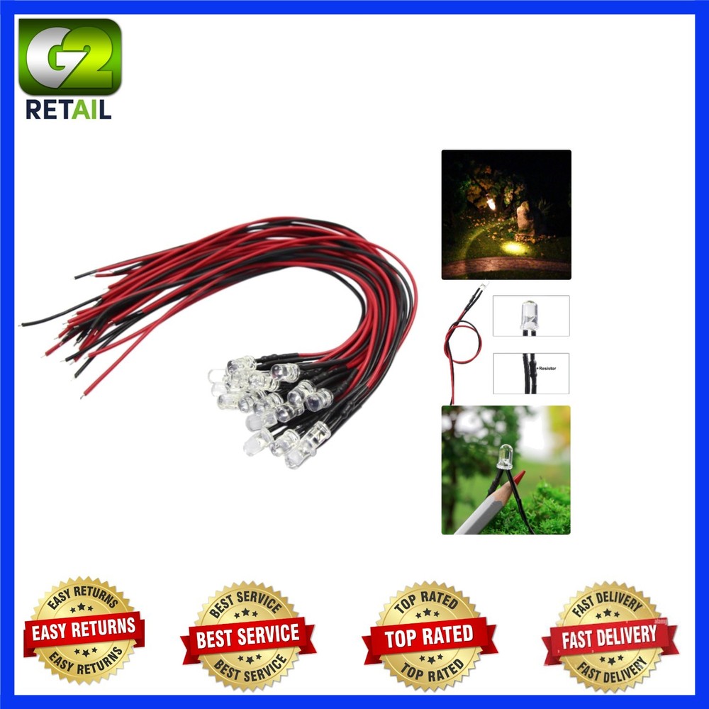20pcs Pre-Wired 5mm Warm White LED Lights for Model Train Layouts & Projects