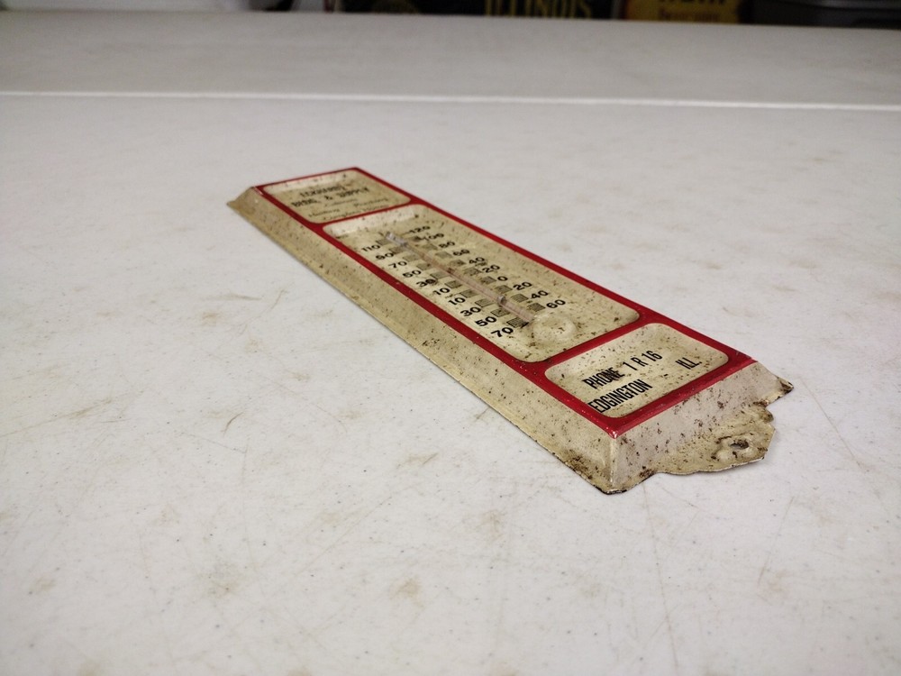 Vintage Eckhardt Bldg. & Supply Edgington IL Advertising Thermometer