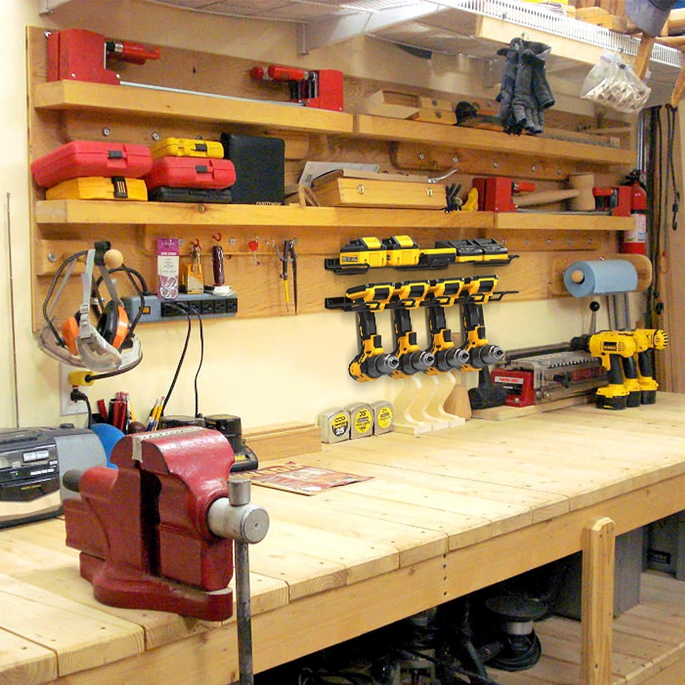 Wall Mounted Drill Rack & Tool Shelf, Power Tool Organizer Holder, Heavy Duty...