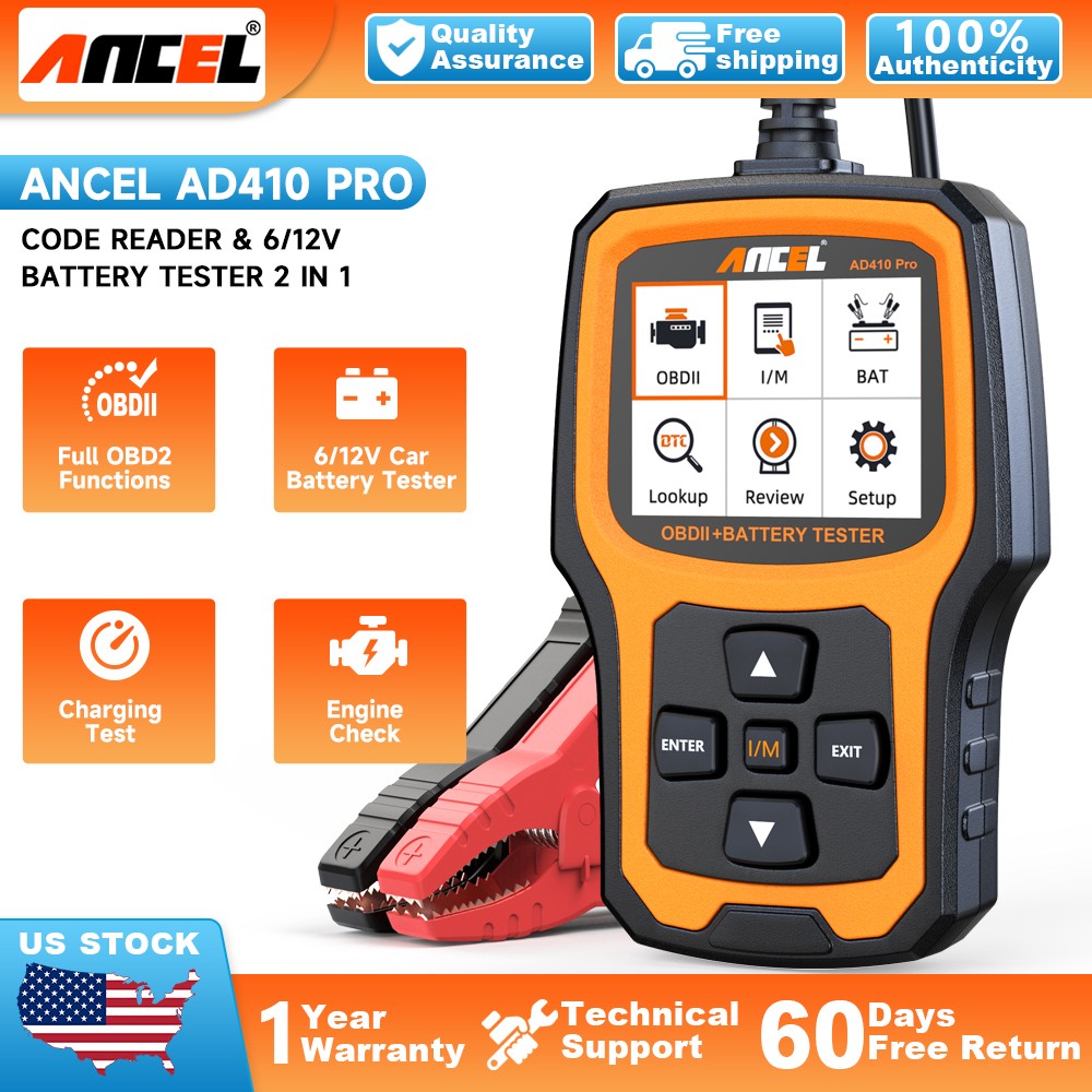 ANCEL AD410 PRO Code Reader &12V Battery Test Check Engine Light OBD2 Diagnostic