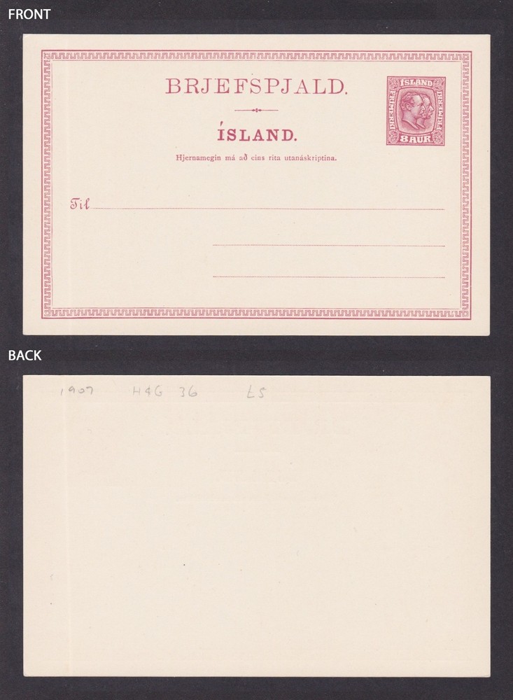ICELAND 1907, Stamped post card Mi #P44, Unused