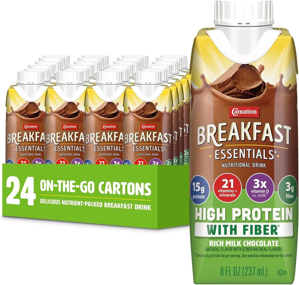 Carnation High Protein Breakfast Essentials, Rich Chocolate, 8oz, 24 Pack