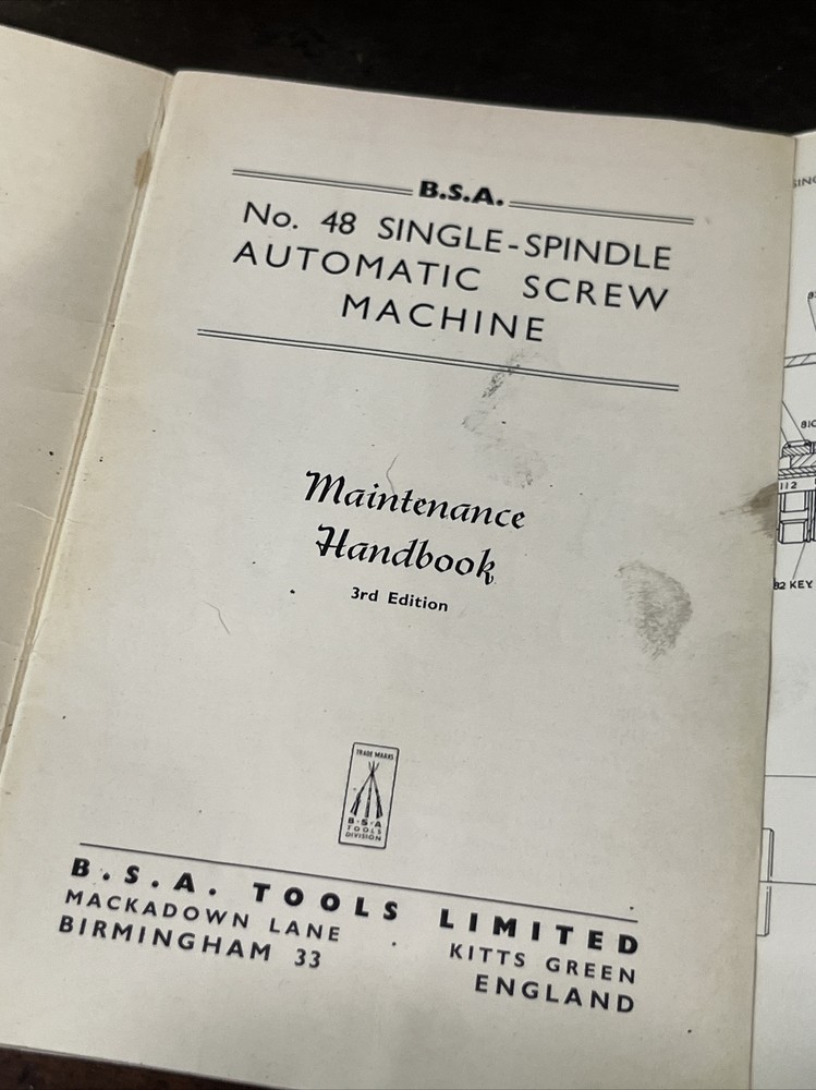 BSA Single Spindle Automatic Screw Machine Maintenance Manual Book 3rd Edition