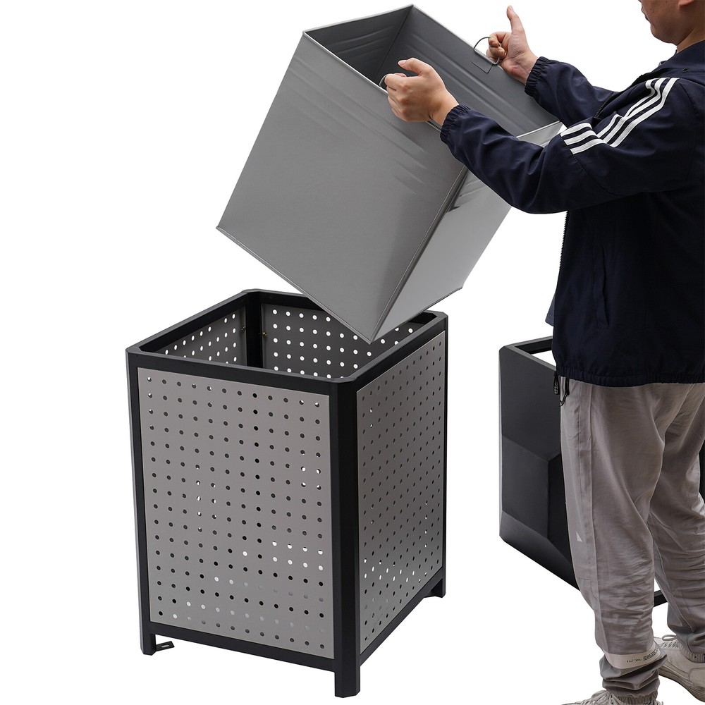 Large 38 Gallon Outdoor Trash Can - Durable Galvanized Waste Container