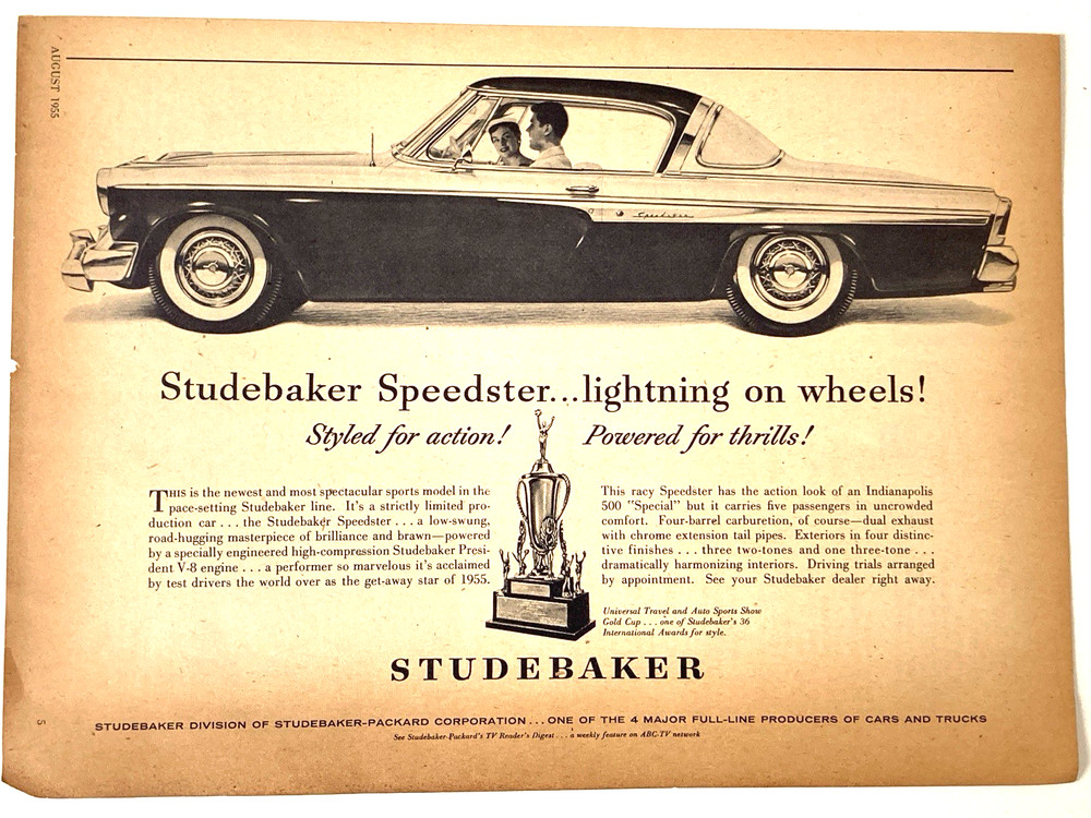 1955 Studebaker Speedster Print Ad Lightning On Wheels Styled For Action