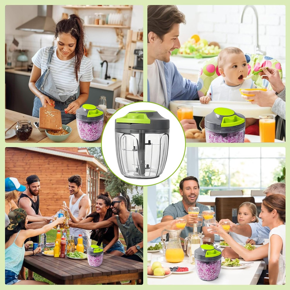 Manual Food Processor Vegetable Chopper, Portable Hand Pull String Garlic Mincer