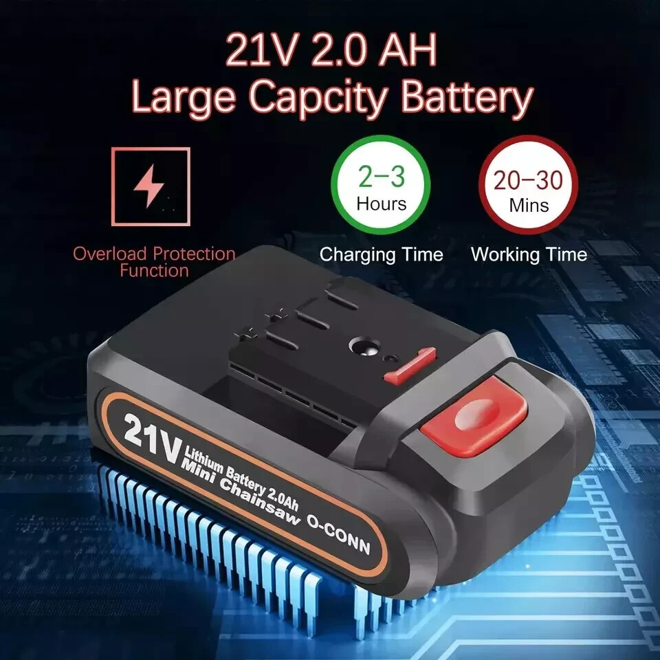 Mini Chainsaw Battery Replacement, 21V MAX 2000Mah Rechargeable