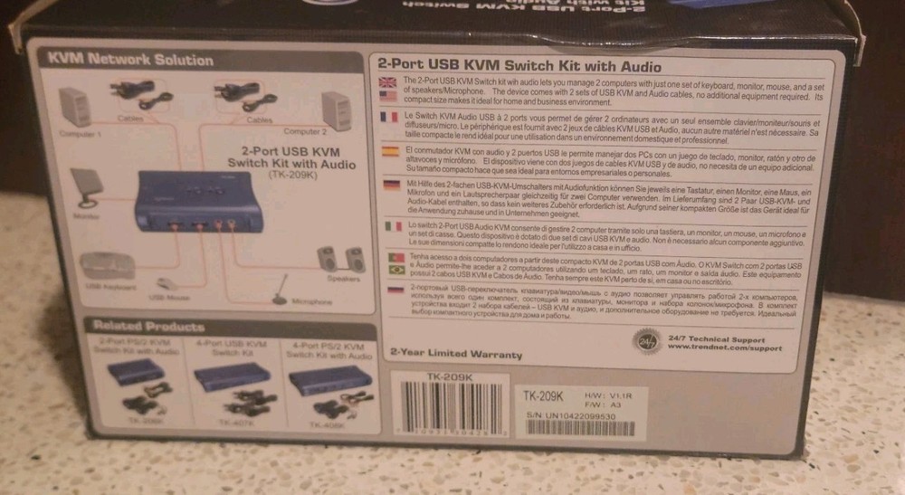 TRENDnet TK (TK-209K) 2-Port USB KVM Switch Kit with Audio - New/Open Box