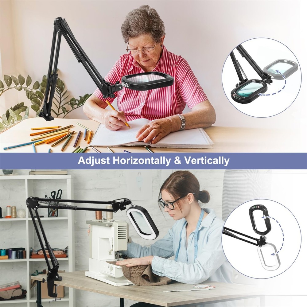 10X Rectangle Magnifying Glass with Light and Clamp, 5 Color Modes Stepless D...