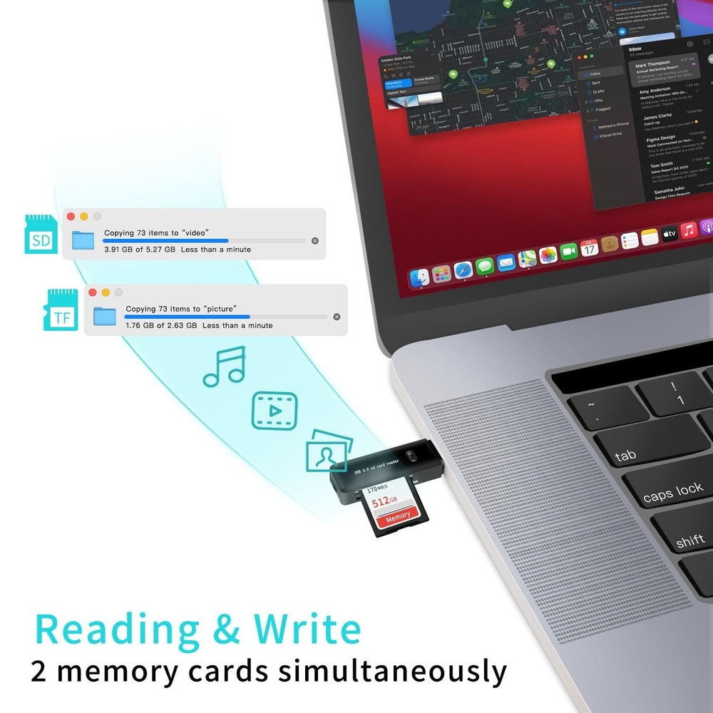 USB 3.0 SD/TF Card Reader - High-Speed Multi Memory Black