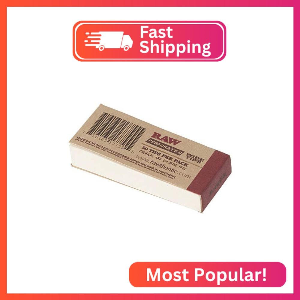 Raw Rolling Papers Perforated Wide Cotton Filter Tips 10 Pack = 500 Tips, 50 Cou
