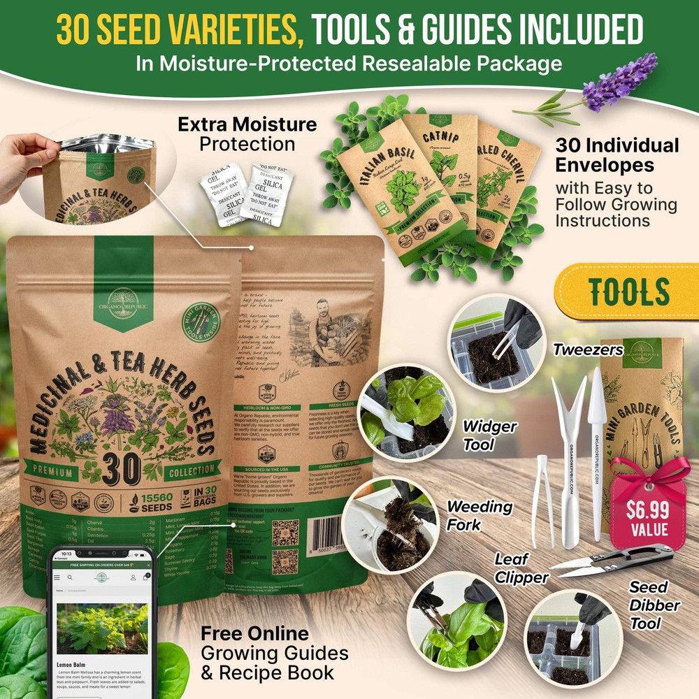 30 Herb Seeds - Medicinal & Tea Variety Pack