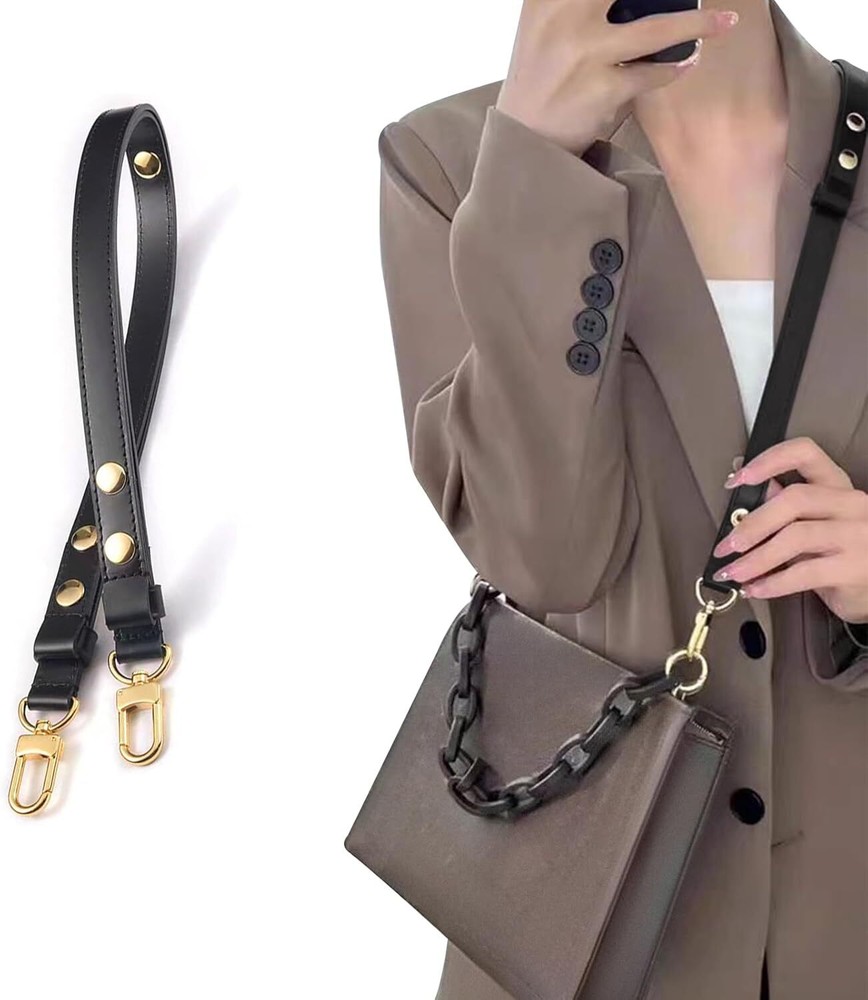 Bag Strap Genuine Leather Shoulder Replacement Three Gears Black