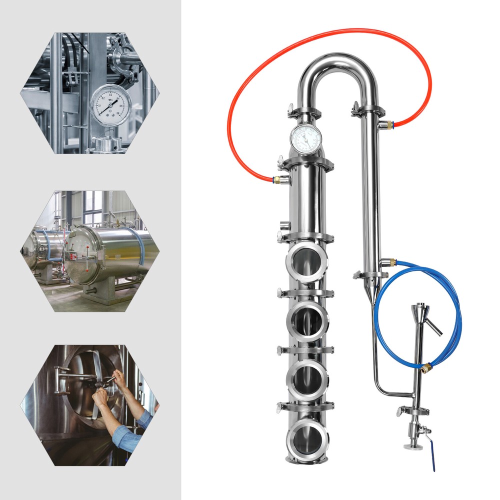 4" 4 Plate Stainless Moonshine Flute Still Column with Copper Bubble Plates