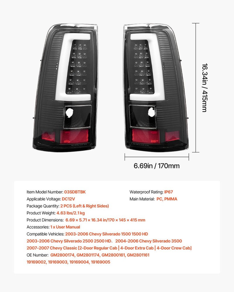 Tail Light Assembly Compatible 2003-2006 Chevy Silverado 1500 1500 HD 2500
