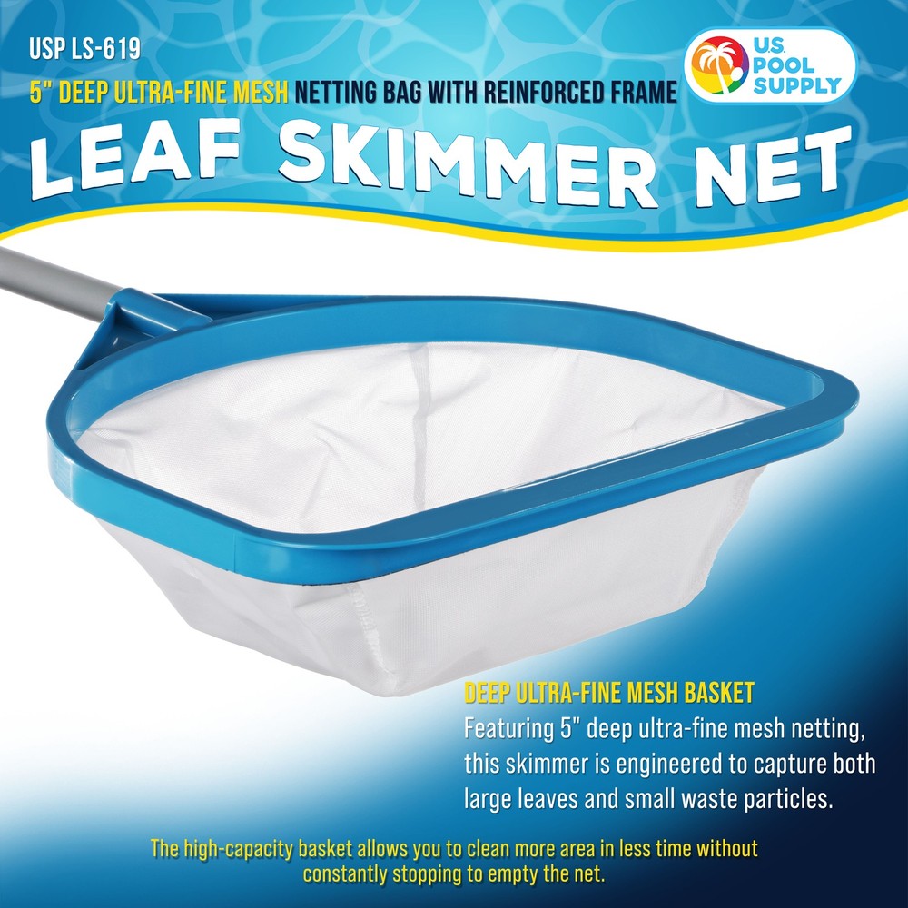 30" Handheld Ultra-Fine Mesh Pool Skimmer Net - 17" Handle, Deep Leaf Netting
