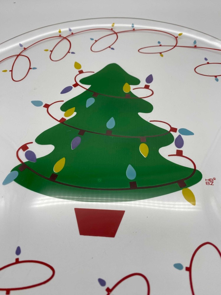 Glass Christmas Tree & Lights Round 13" Platter