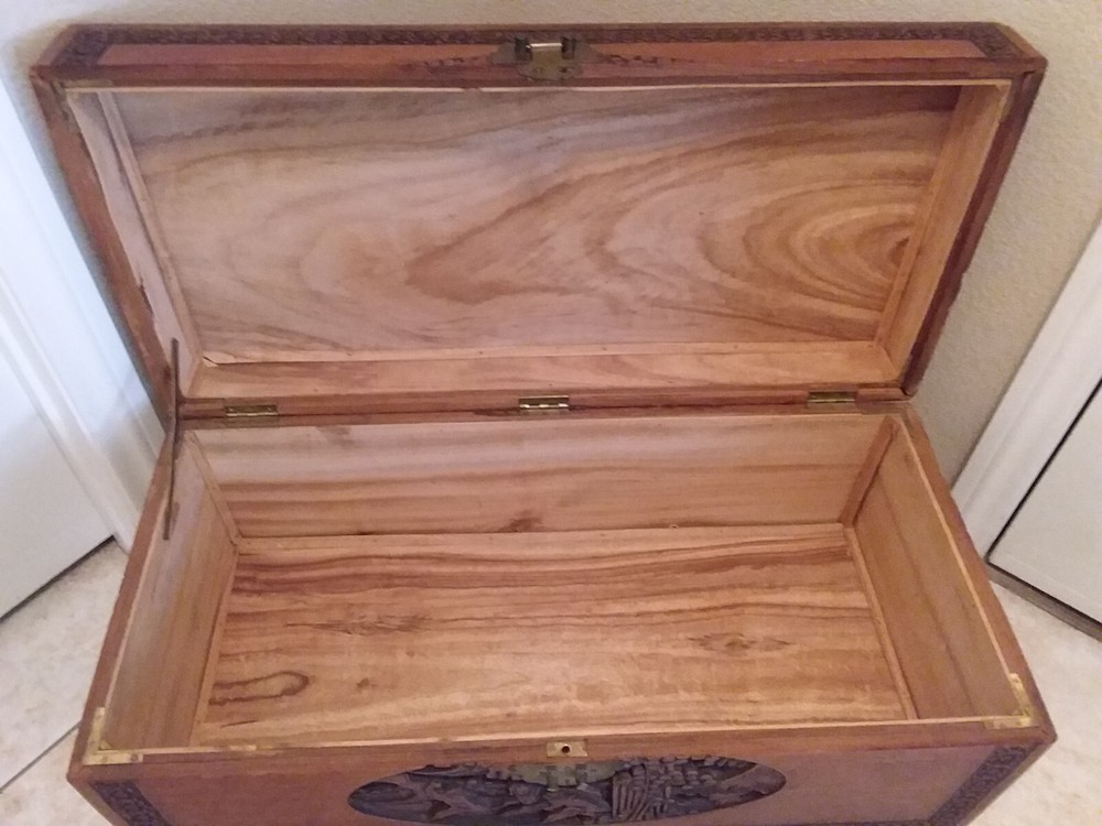 Vintage Carved Cedar Chest Trunk