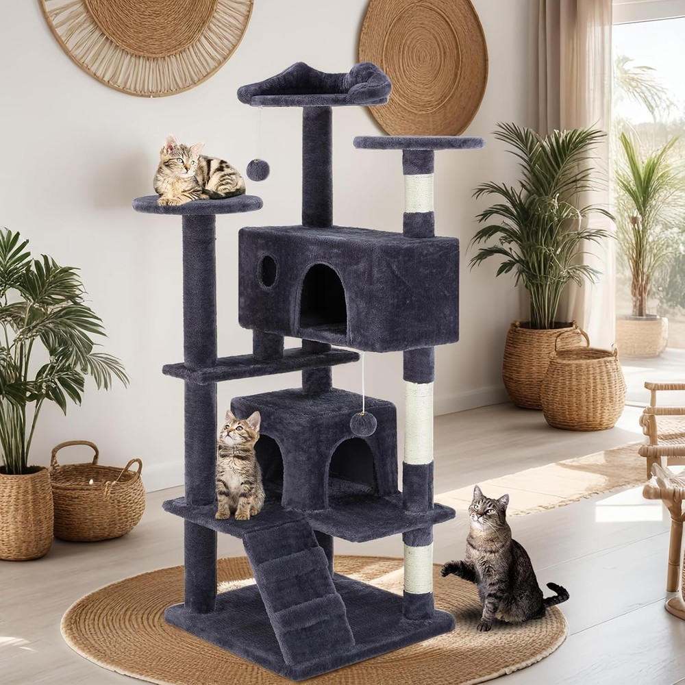 Gray Multi-Level Indoor Cat Tree Tower - 54" Activity Climbing House