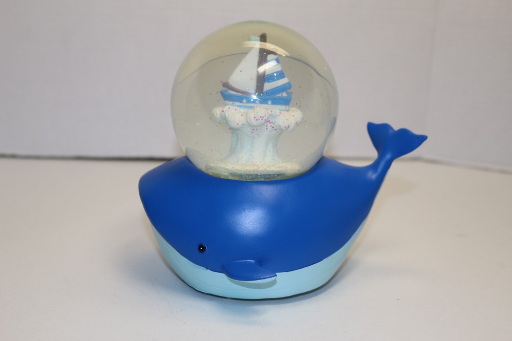 Cracker Barrel Whale Sailboat Color Changing Continual Glitter Motion Globe