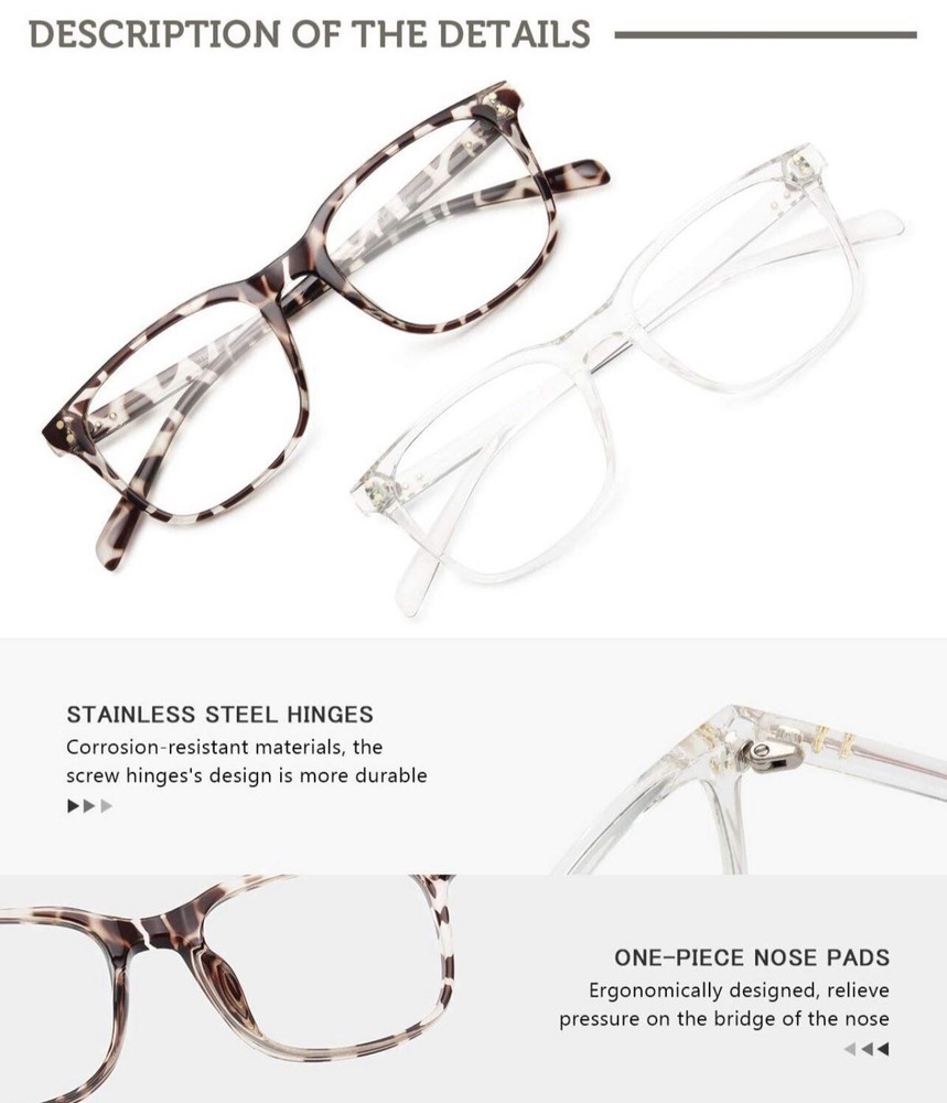Blue Light Blocking Glasses Computer Gaming Square Nerd Eyeglasses