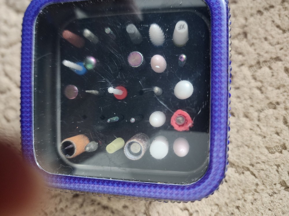 Blue Rhinestone Portable Nail Drill Bits Set with Case