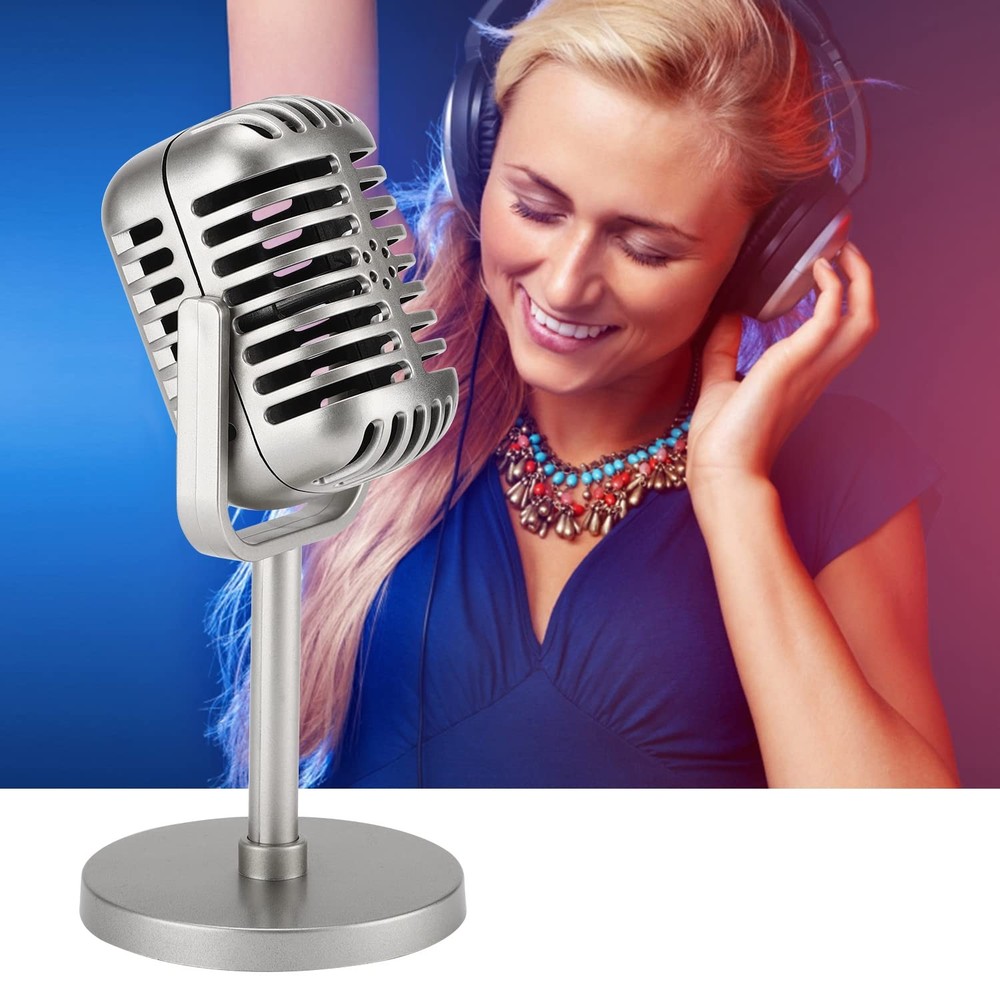 Facmogu Classic Retro Style Microphone Prop with Non-Adjustable, Silver