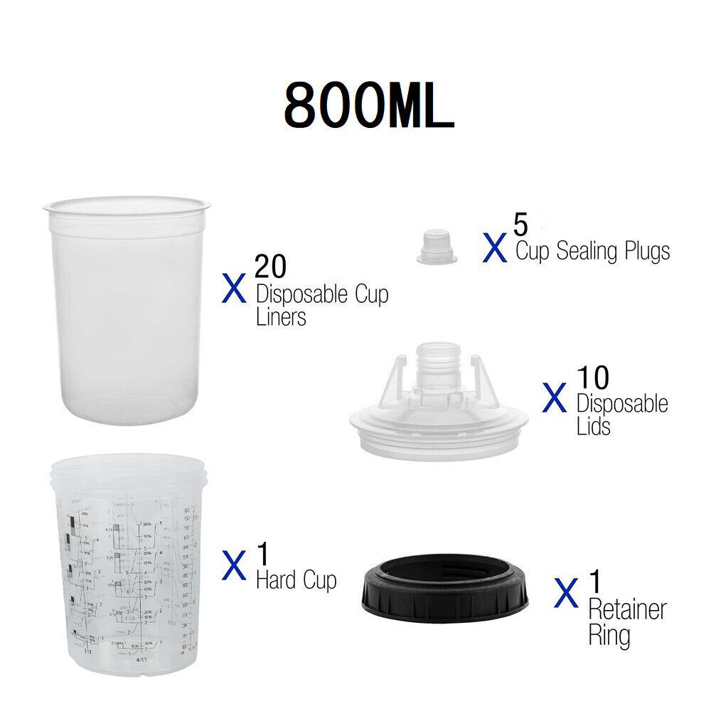 New Disposable Spray Paint Gun Plastic Liners & Lids Kit 27-oz 800ML Cups
