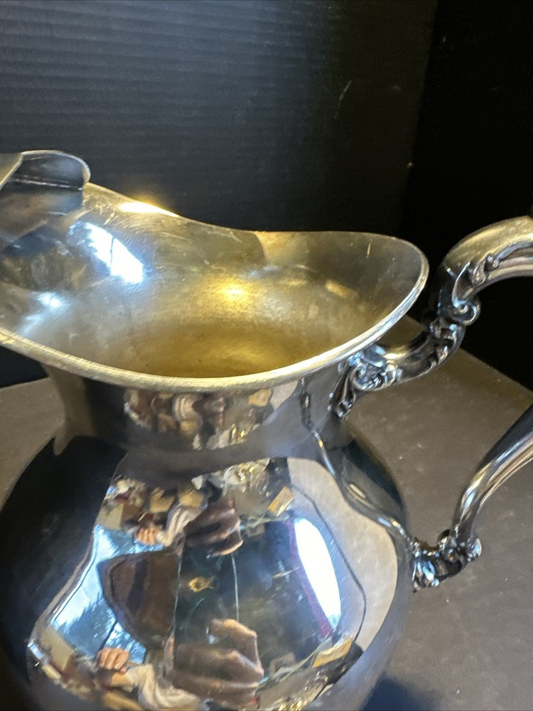 Vintage Silverplate Pitcher Ornate Handle Footed 9” Decorative #R86