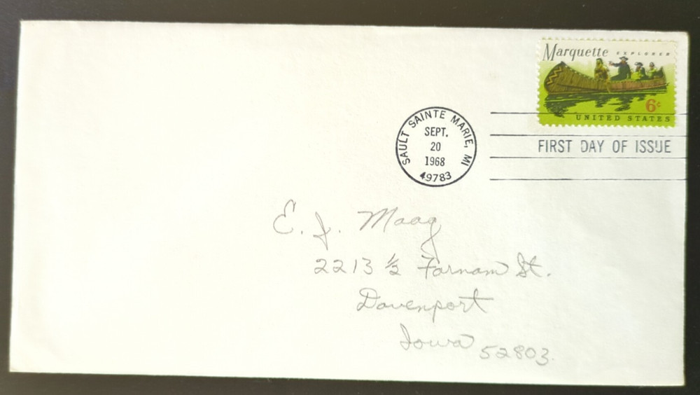 6c Father Marquette # 1356 1968 FDC
