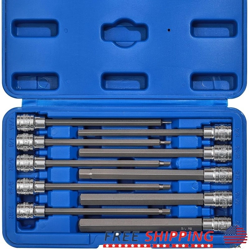 10pcs Long 3/8 Drive Socket Set S2 Steel Bits Cr-V Tool Case Durable Transport