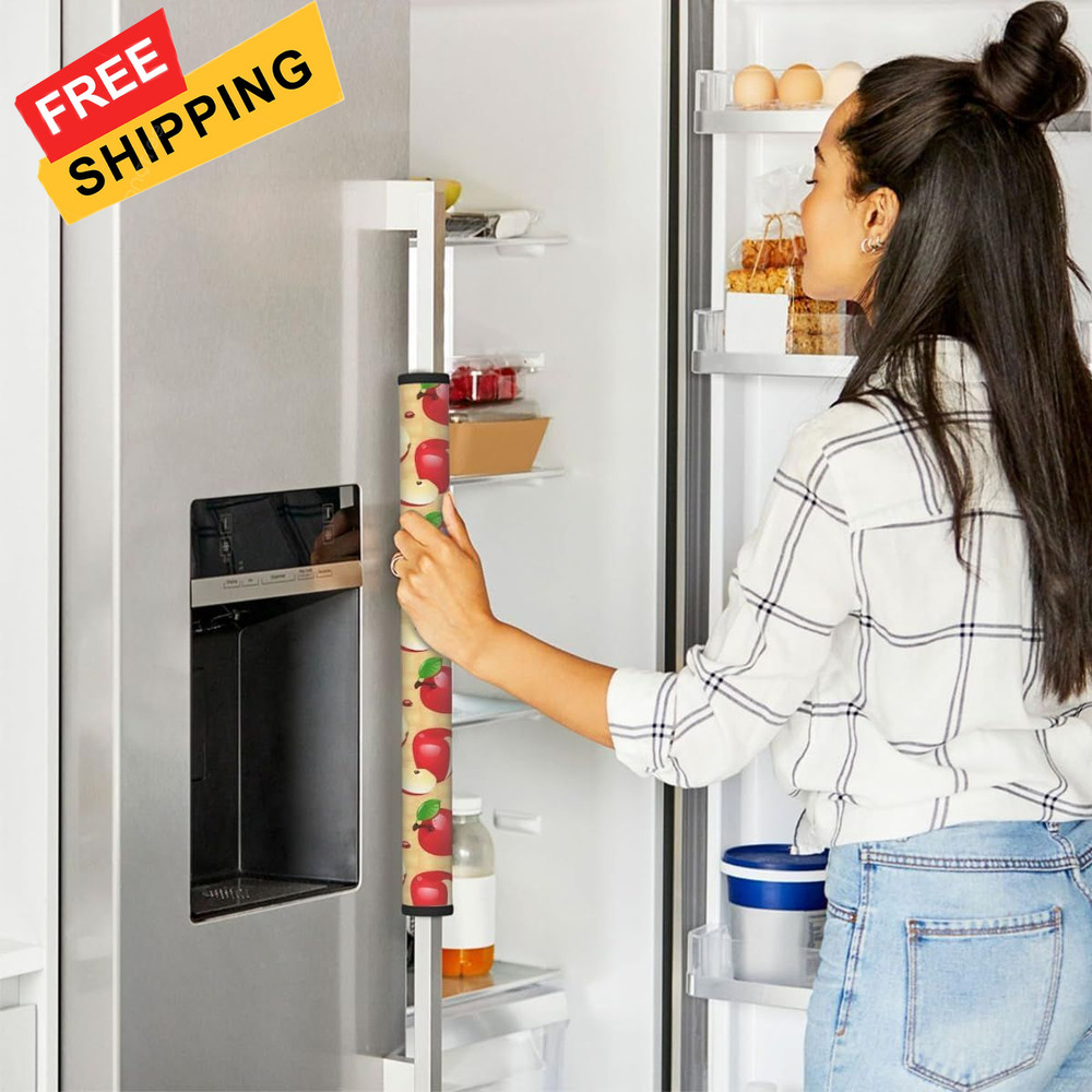 2PCS Apples Pattern Refrigerator Door Handle Covers, Microwave Red