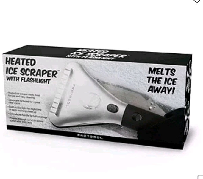 Protocol Heated Auto Ice Scraper w/Flashlight, 12v, Squeegee & Extendable