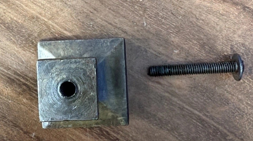 Antique/Vtg Solid Brass Mission Style Drawer Pull Square W Raised Bevel Pointed