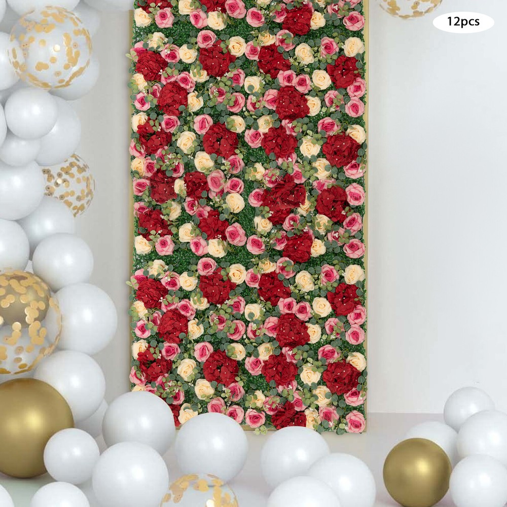 12Pcs Artificial Flower Wall Panel  Backdrop Wedding Rose Hydrangea Flower Decor